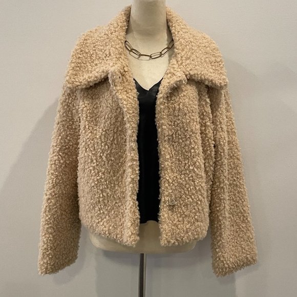 miami Jackets & Blazers - MIAMI Cream / Ivory / Tan Oversized Teddy Bear / Fuzzy Jacket / Coat - Size M